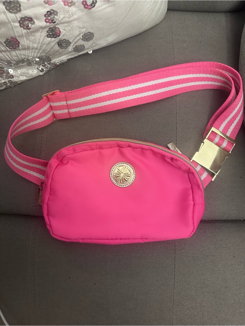 Lilly Pulitzer Hot Pink Nylon Crossbody Belt Bag with Striped Strap